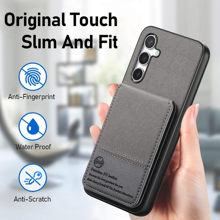 For Samsung Galaxy S24 FE 5G Twill Fabric Leather Vertical Flip RFID Card Bag Phone Case