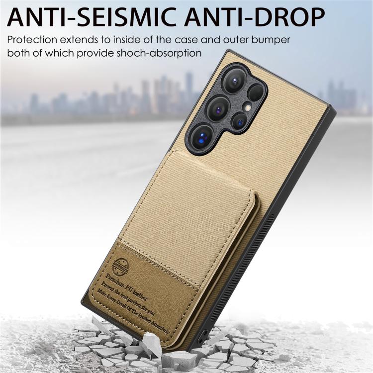 For Samsung Galaxy S24 Ultra 5G Twill Fabric Leather Vertical Flip RFID Card Bag Phone Case