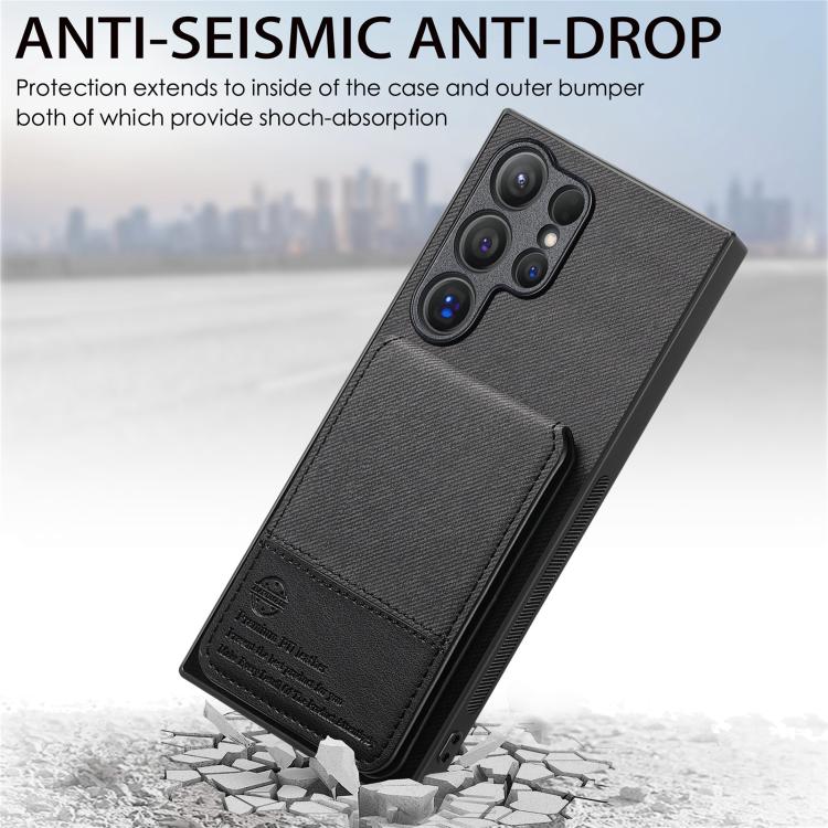 For Samsung Galaxy S24 Ultra 5G Twill Fabric Leather Vertical Flip RFID Card Bag Phone Case