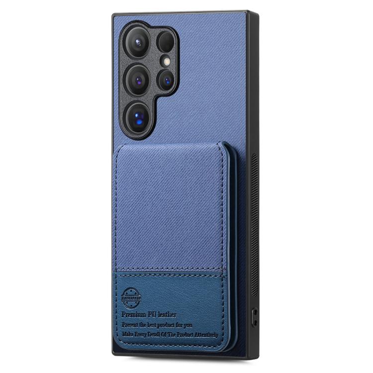 For Samsung Galaxy S22 Ultra 5G Twill Fabric Leather Vertical Flip RFID Card Bag Phone Case