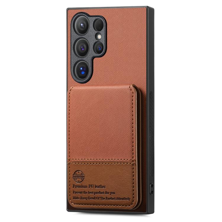 For Samsung Galaxy S22 Ultra 5G Twill Fabric Leather Vertical Flip RFID Card Bag Phone Case