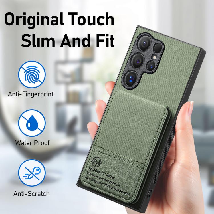 For Samsung Galaxy S22 Ultra 5G Twill Fabric Leather Vertical Flip RFID Card Bag Phone Case