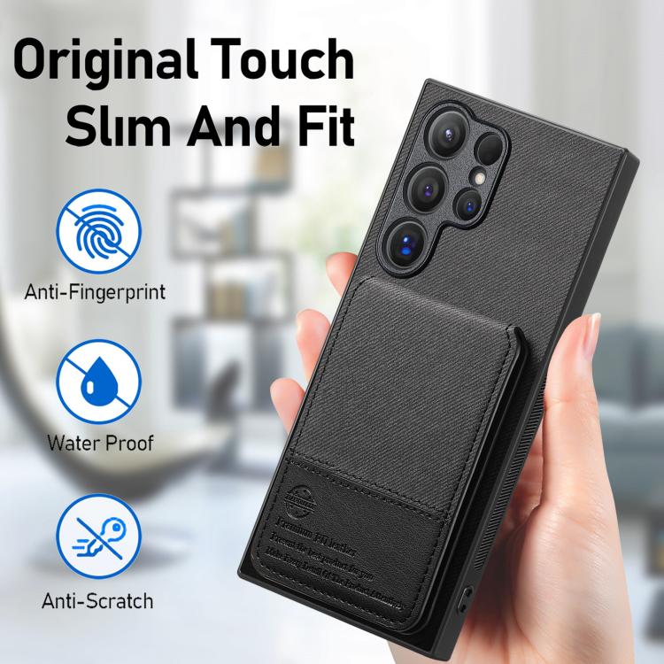 For Samsung Galaxy S22 Ultra 5G Twill Fabric Leather Vertical Flip RFID Card Bag Phone Case