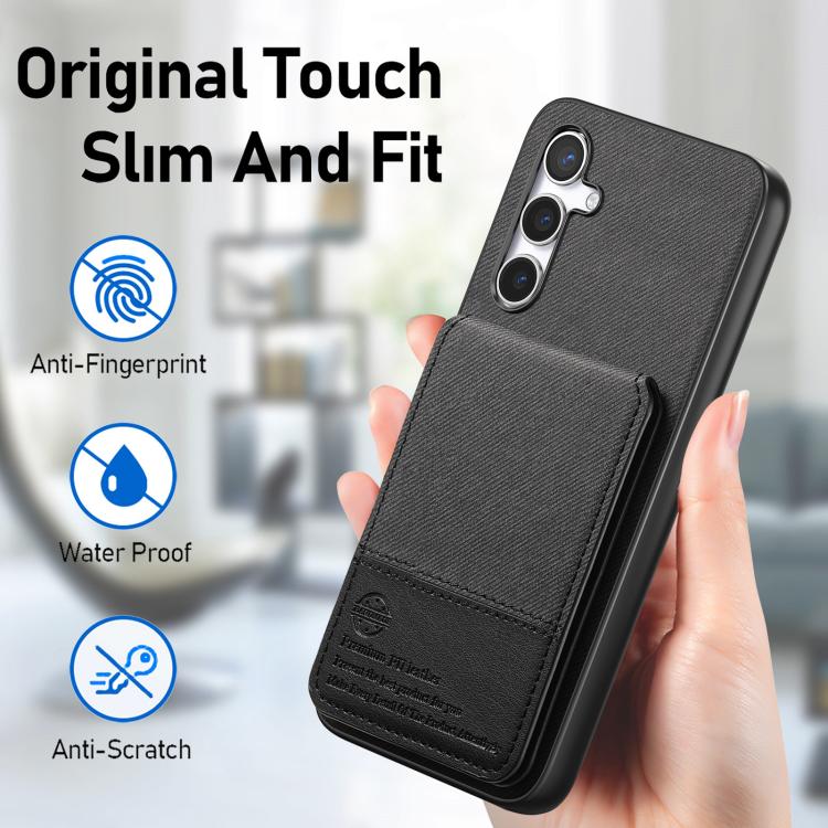 For Samsung Galaxy A23 Twill Fabric Leather Vertical Flip RFID Card Bag Phone Case