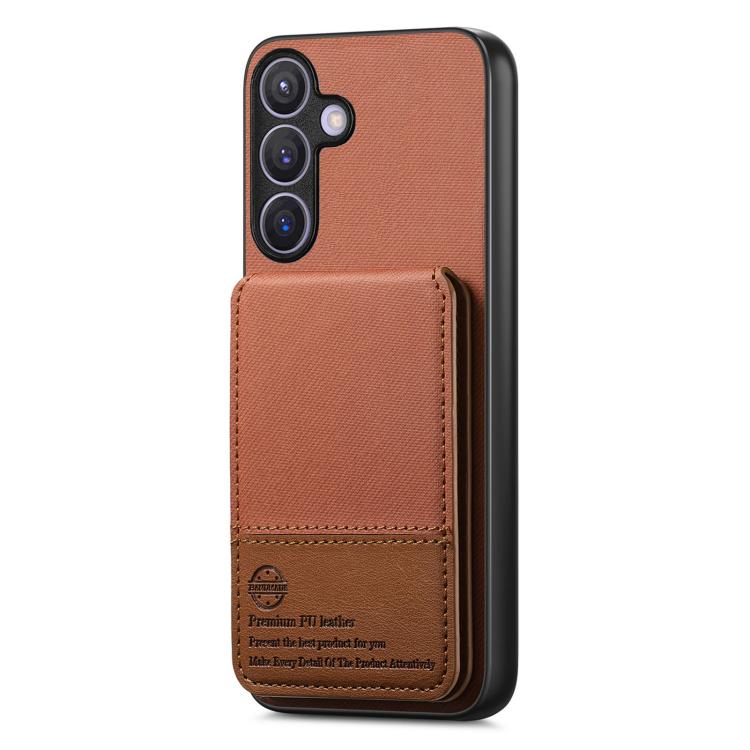 For Samsung Galaxy A57 5G Twill Fabric Leather Vertical Flip RFID Card Bag Phone Case