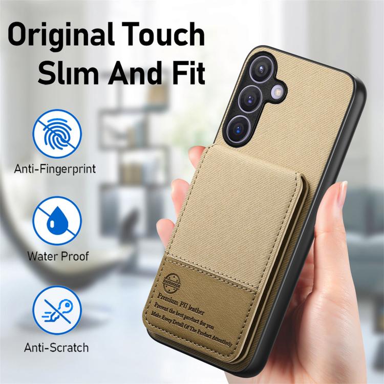 For Samsung Galaxy A57 5G Twill Fabric Leather Vertical Flip RFID Card Bag Phone Case