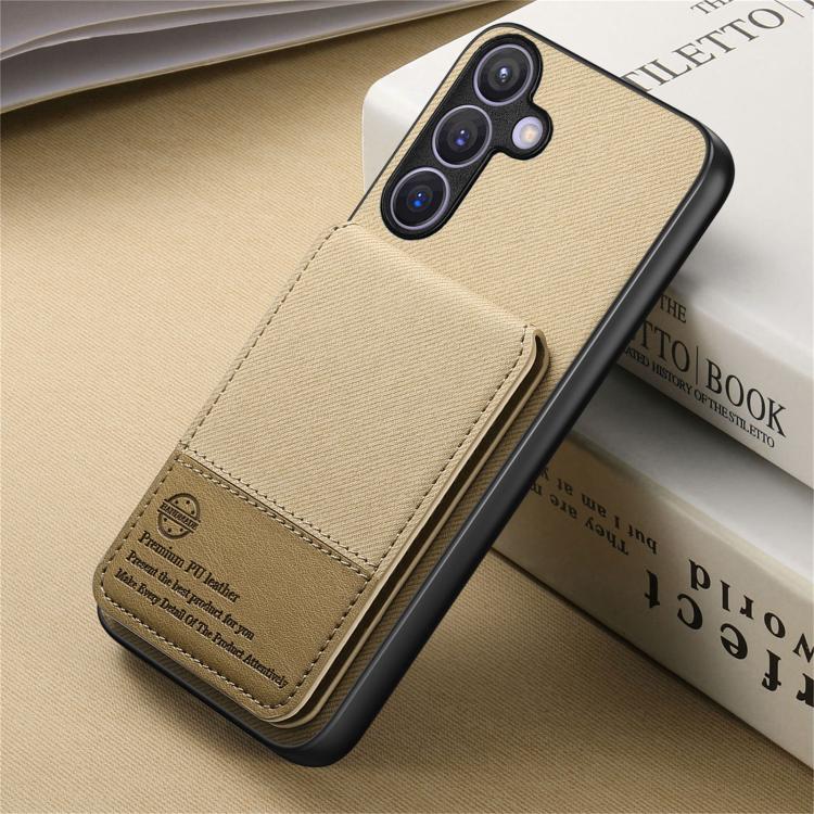 For Samsung Galaxy A57 5G Twill Fabric Leather Vertical Flip RFID Card Bag Phone Case