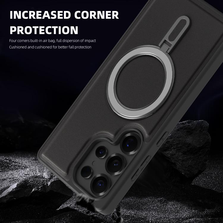 For Samsung Galaxy S25 5G Silver Shield MagSafe Holder Shockproof Phone Case