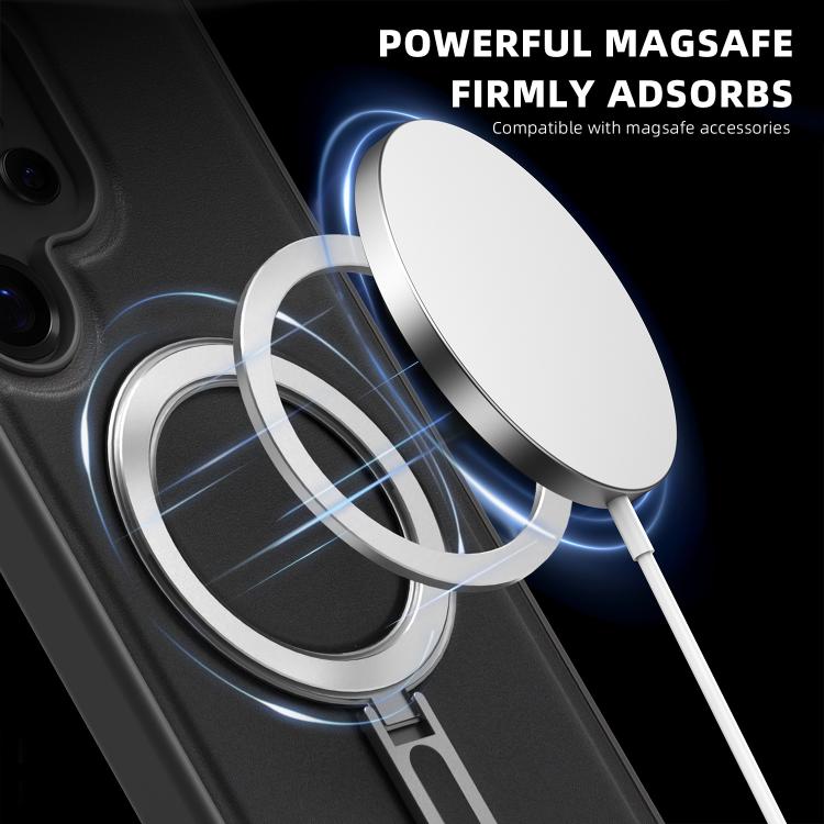 For Samsung Galaxy S23 Ultra 5G Silver Shield MagSafe Holder Shockproof Phone Case