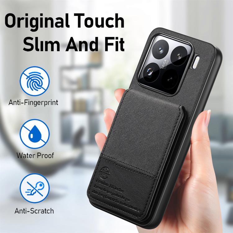 For Xiaomi 15 Twill Fabric Leather Vertical Flip RFID Card Bag Phone Case