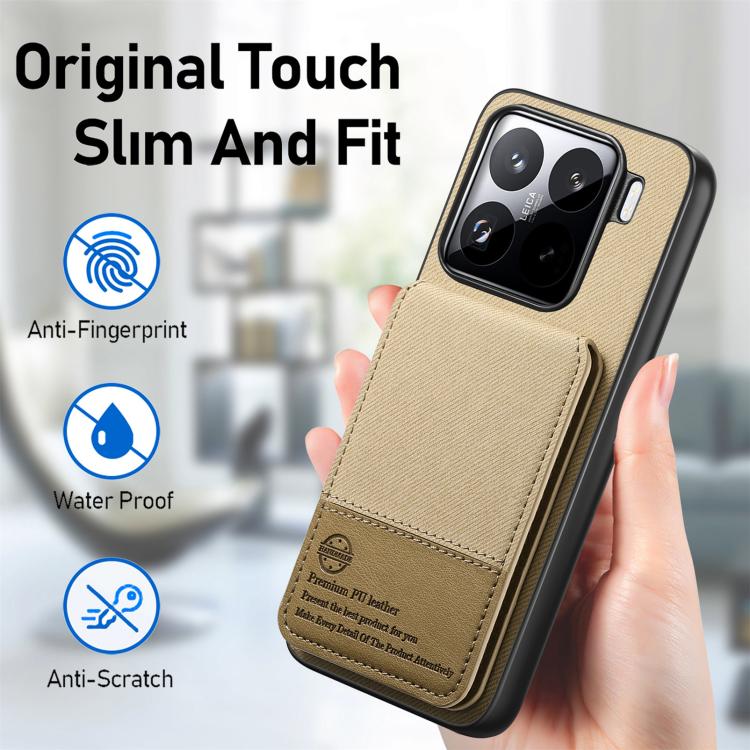 For Xiaomi 15 Twill Fabric Leather Vertical Flip RFID Card Bag Phone Case