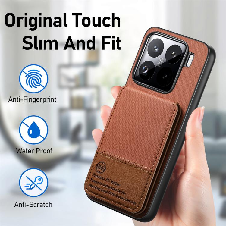 For Xiaomi 15 Twill Fabric Leather Vertical Flip RFID Card Bag Phone Case