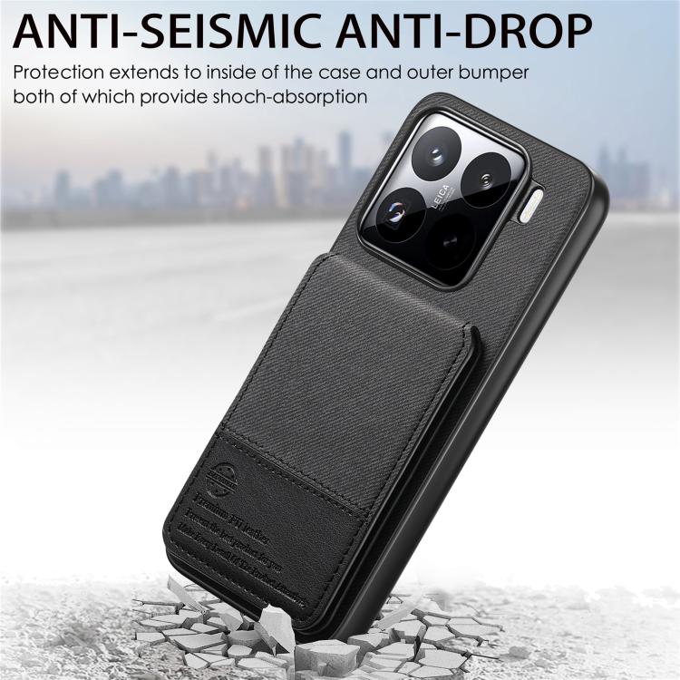 For Xiaomi 15 Pro Twill Fabric Leather Vertical Flip RFID Card Bag Phone Case