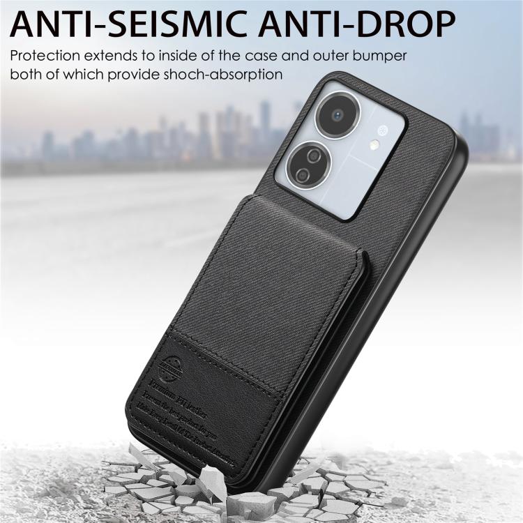 For Redmi 13C Twill Fabric Leather Vertical Flip RFID Card Bag Phone Case