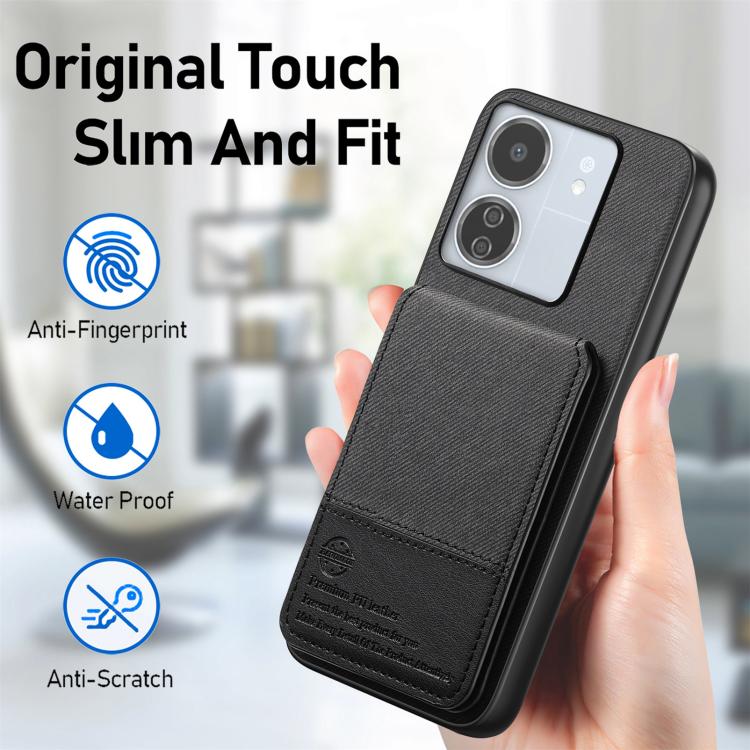For Redmi 13C Twill Fabric Leather Vertical Flip RFID Card Bag Phone Case