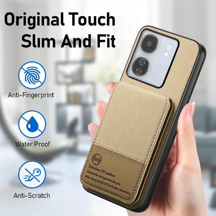 For Redmi 13C Twill Fabric Leather Vertical Flip RFID Card Bag Phone Case