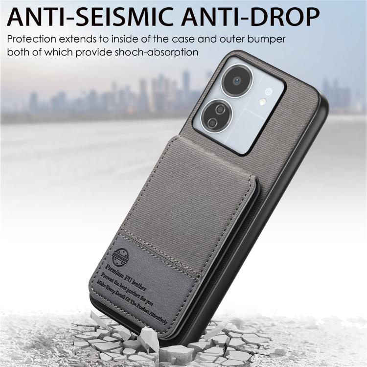 For Redmi 13C Twill Fabric Leather Vertical Flip RFID Card Bag Phone Case