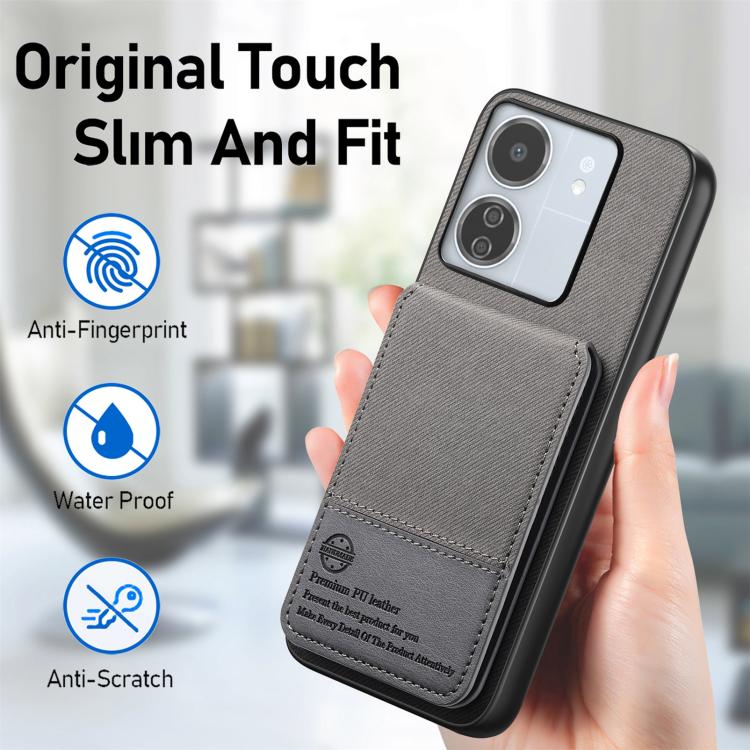 For Redmi 13C Twill Fabric Leather Vertical Flip RFID Card Bag Phone Case
