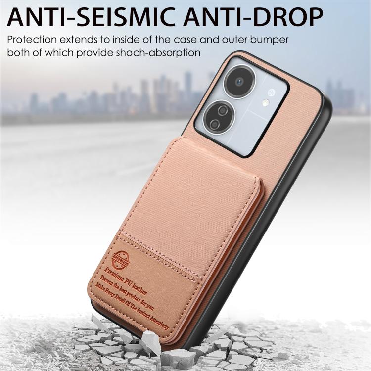 For Redmi 13C Twill Fabric Leather Vertical Flip RFID Card Bag Phone Case