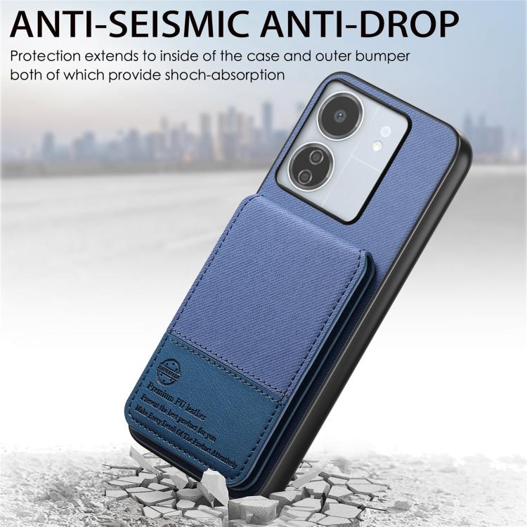For Redmi 13C Twill Fabric Leather Vertical Flip RFID Card Bag Phone Case