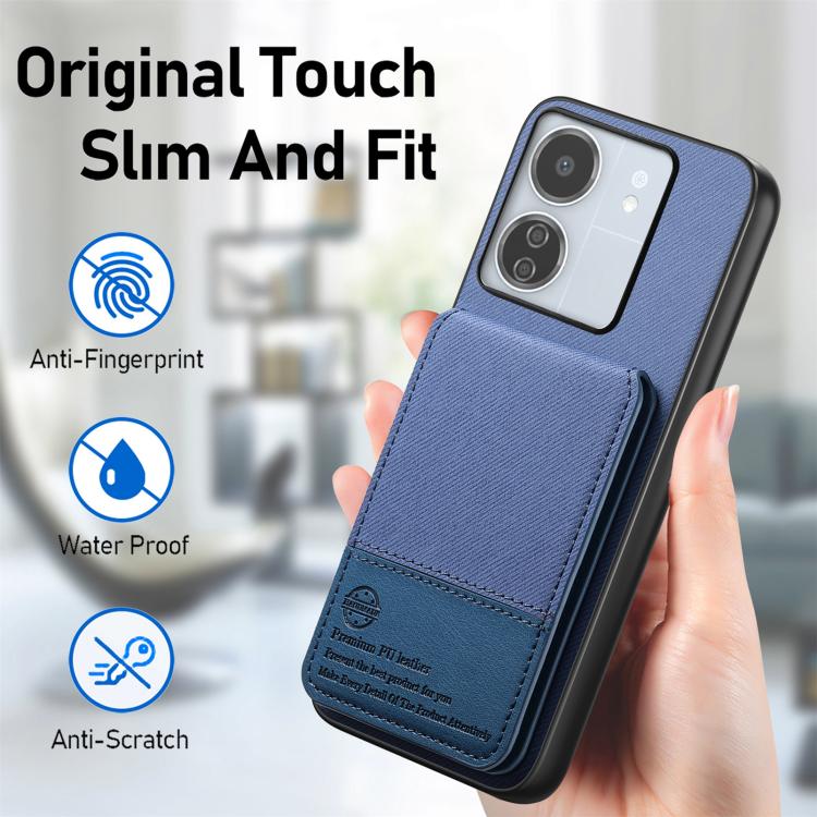 For Redmi 13C Twill Fabric Leather Vertical Flip RFID Card Bag Phone Case