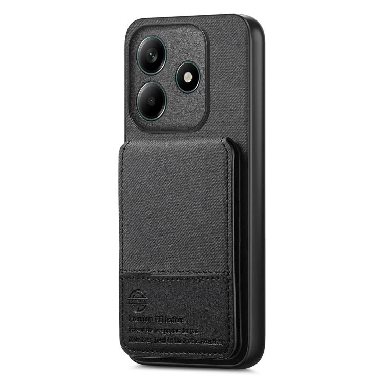 For Redmi Note 14 5G Twill Fabric Leather Vertical Flip RFID Card Bag Phone Case