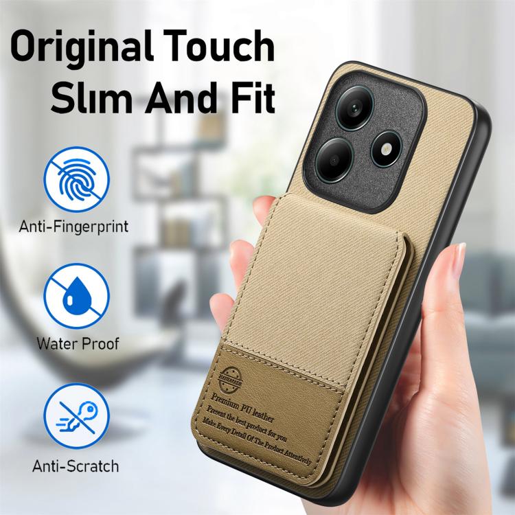 For Redmi Note 14 5G Twill Fabric Leather Vertical Flip RFID Card Bag Phone Case