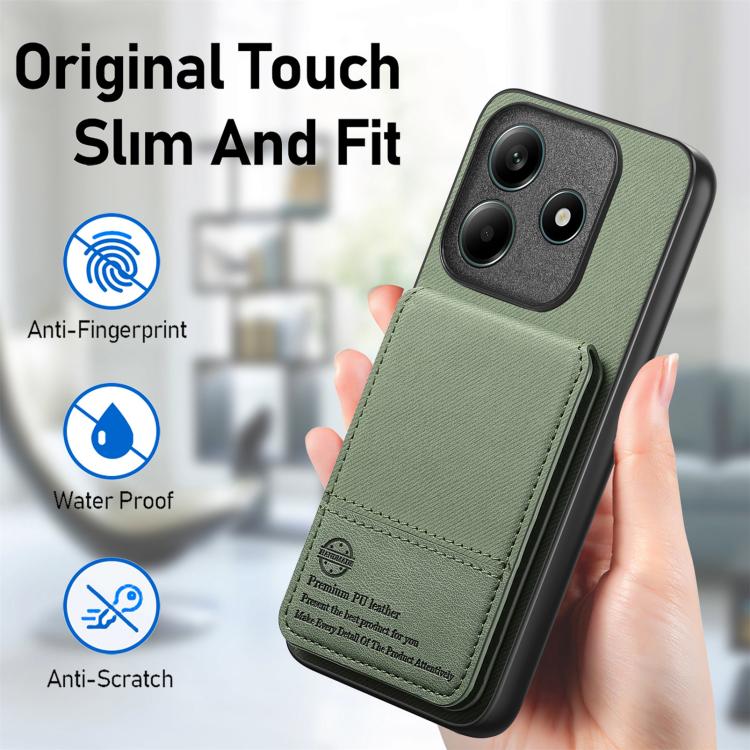 For Redmi Note 14 5G Twill Fabric Leather Vertical Flip RFID Card Bag Phone Case