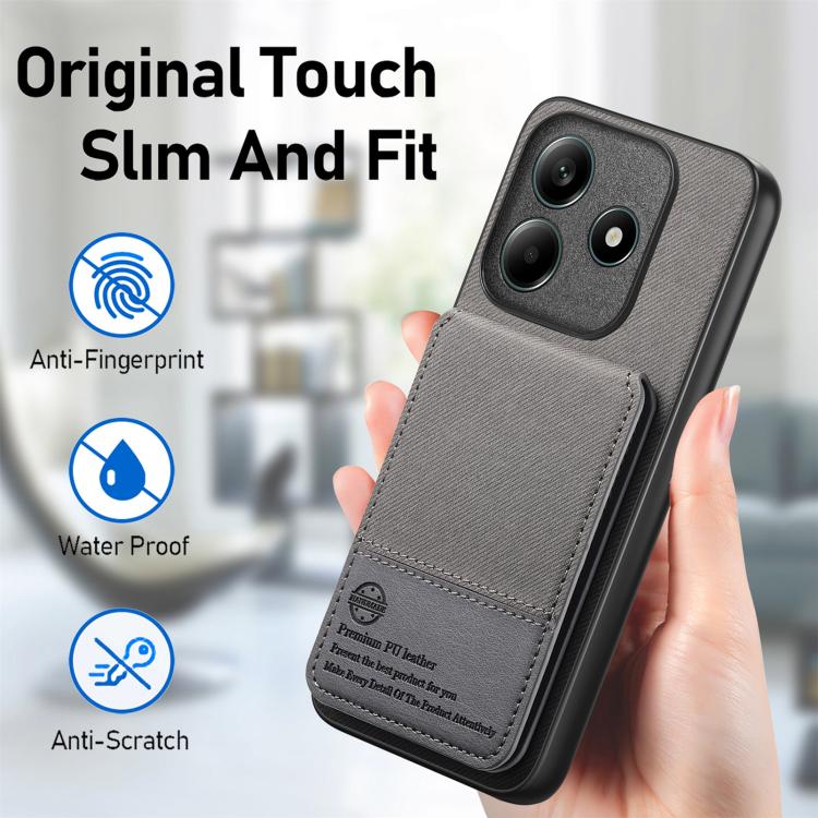 For Redmi Note 14 5G Twill Fabric Leather Vertical Flip RFID Card Bag Phone Case