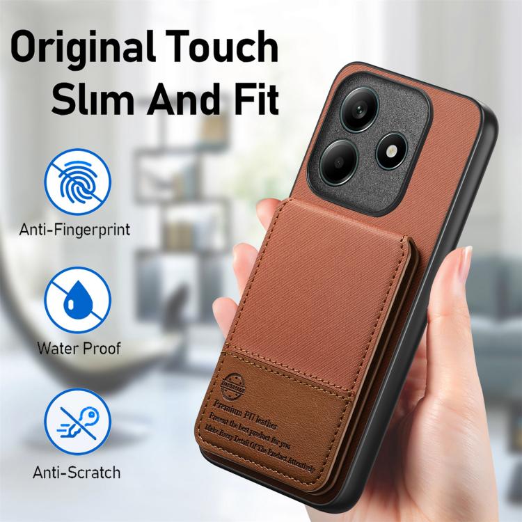 For Redmi Note 14 5G Twill Fabric Leather Vertical Flip RFID Card Bag Phone Case