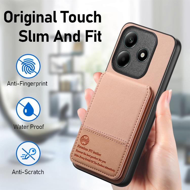 For Redmi Note 14 5G Twill Fabric Leather Vertical Flip RFID Card Bag Phone Case