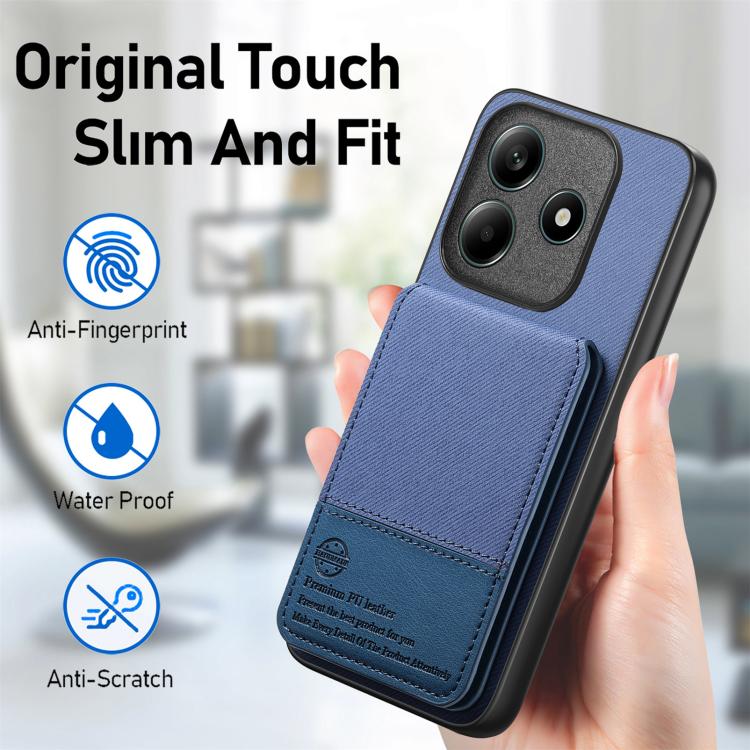 For Redmi Note 14 5G Twill Fabric Leather Vertical Flip RFID Card Bag Phone Case