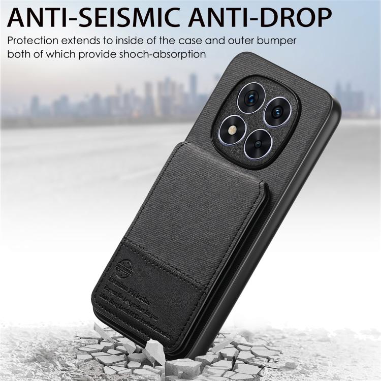 For Redmi Note 14 Pro 5G Twill Fabric Leather Vertical Flip RFID Card Bag Phone Case