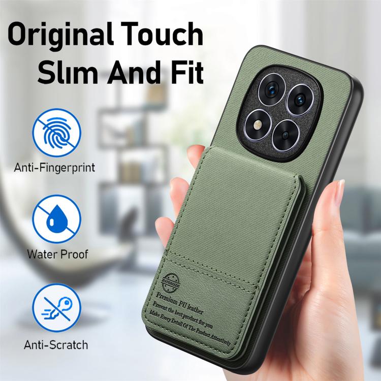 For Redmi Note 14 Pro 5G Twill Fabric Leather Vertical Flip RFID Card Bag Phone Case