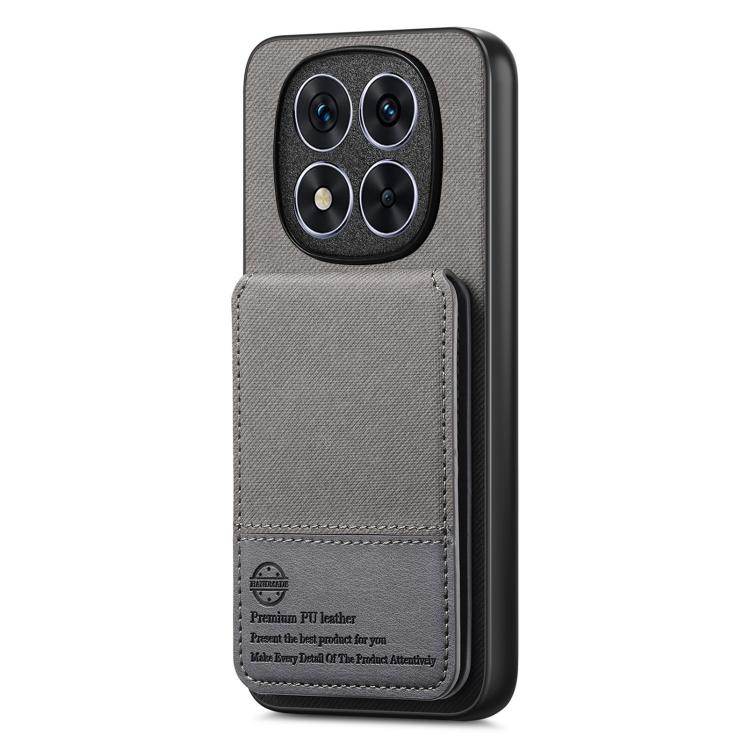 For Redmi Note 14 Pro 5G Twill Fabric Leather Vertical Flip RFID Card Bag Phone Case