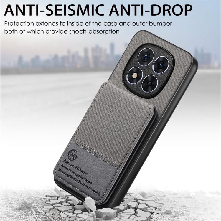 For Redmi Note 14 Pro 5G Twill Fabric Leather Vertical Flip RFID Card Bag Phone Case