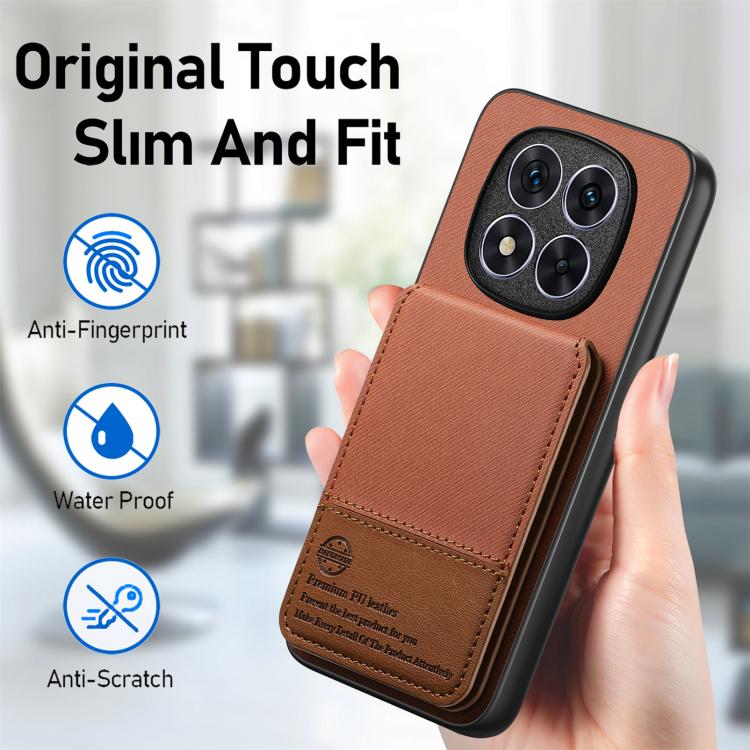 For Redmi Note 14 Pro 5G Twill Fabric Leather Vertical Flip RFID Card Bag Phone Case