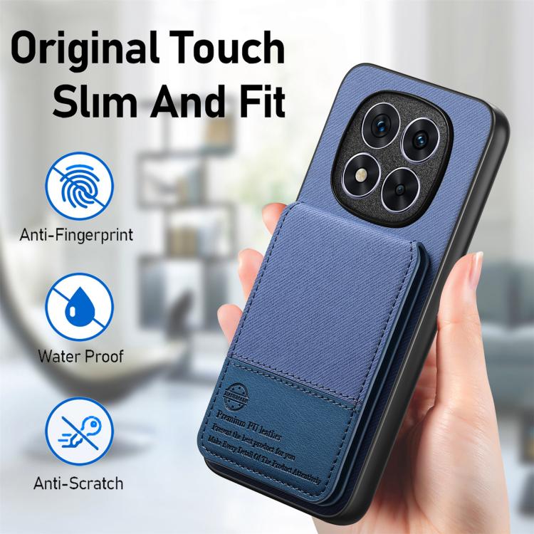 For Redmi Note 14 Pro 5G Twill Fabric Leather Vertical Flip RFID Card Bag Phone Case