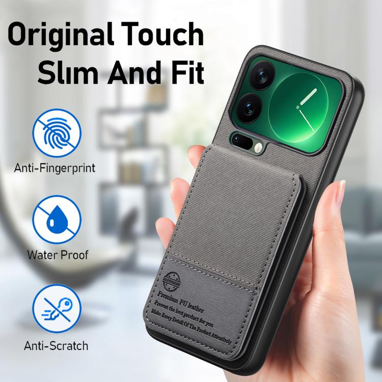 For Xiaomi 17 Pro Twill Fabric Leather Vertical Flip RFID Card Bag Phone Case