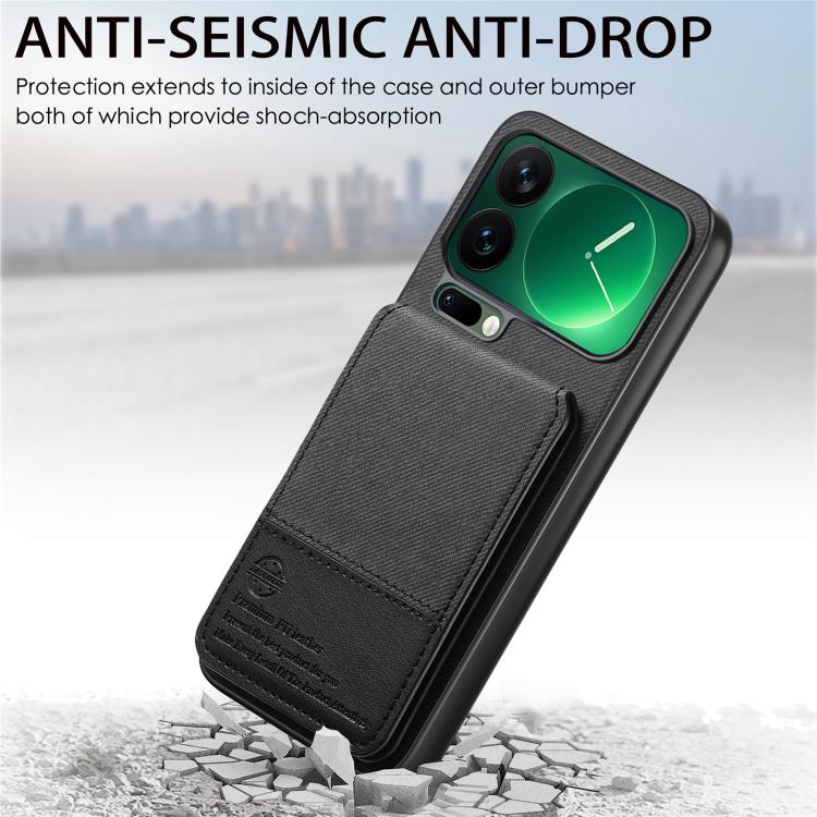 For Xiaomi 17 Pro Max Twill Fabric Leather Vertical Flip RFID Card Bag Phone Case