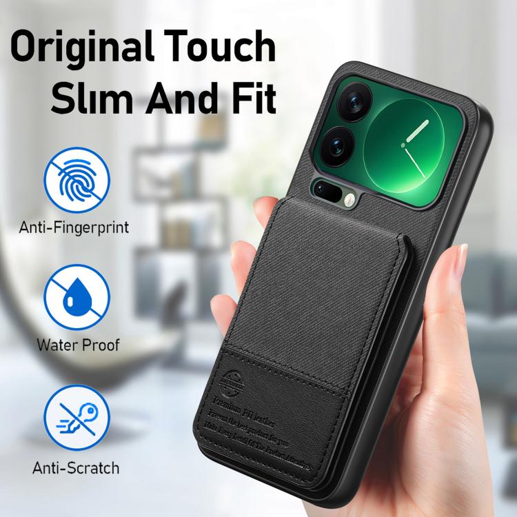 For Xiaomi 17 Pro Max Twill Fabric Leather Vertical Flip RFID Card Bag Phone Case