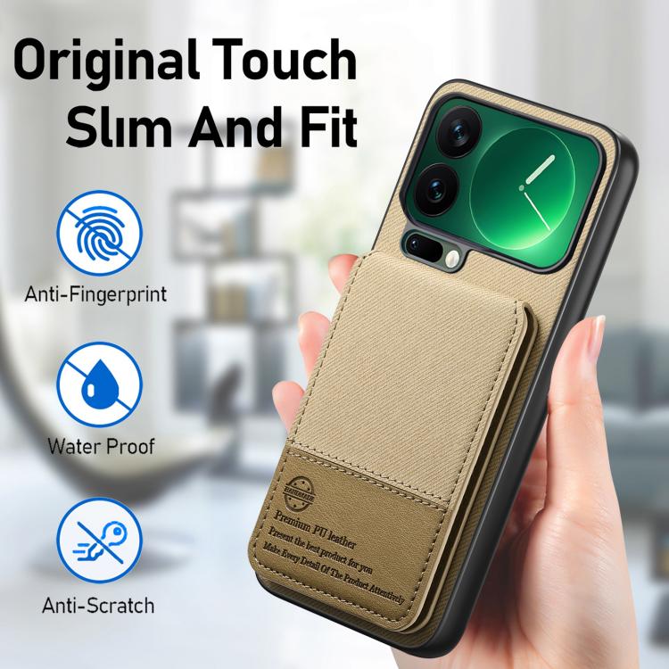 For Xiaomi 17 Pro Max Twill Fabric Leather Vertical Flip RFID Card Bag Phone Case