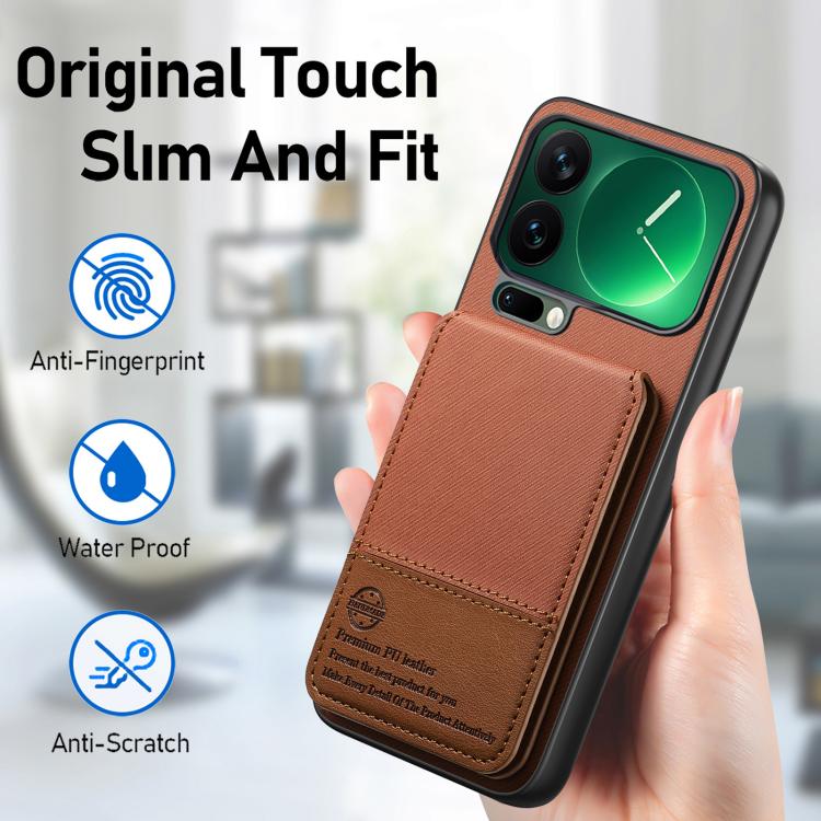For Xiaomi 17 Pro Max Twill Fabric Leather Vertical Flip RFID Card Bag Phone Case