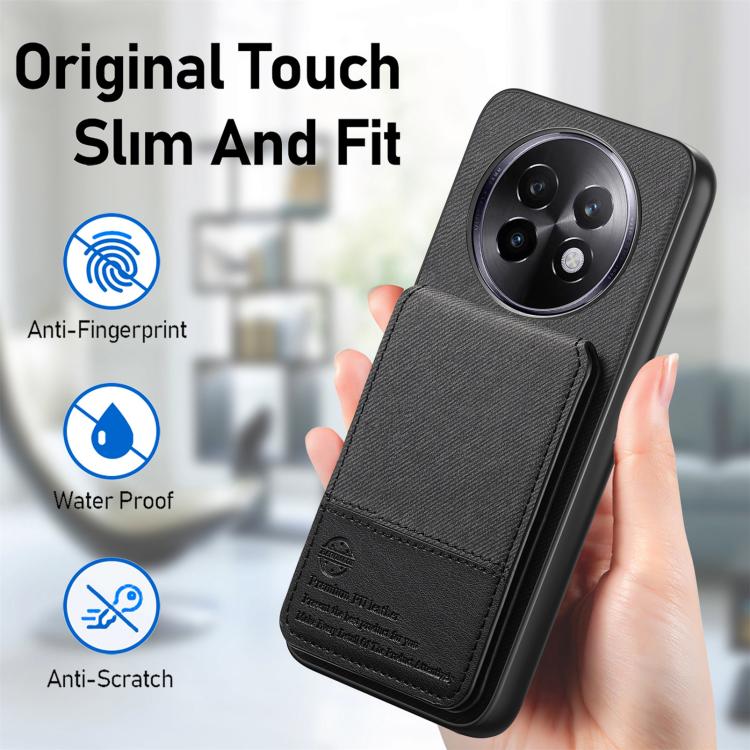 For Realme 14 Pro+ Twill Fabric Leather Vertical Flip RFID Card Bag Phone Case