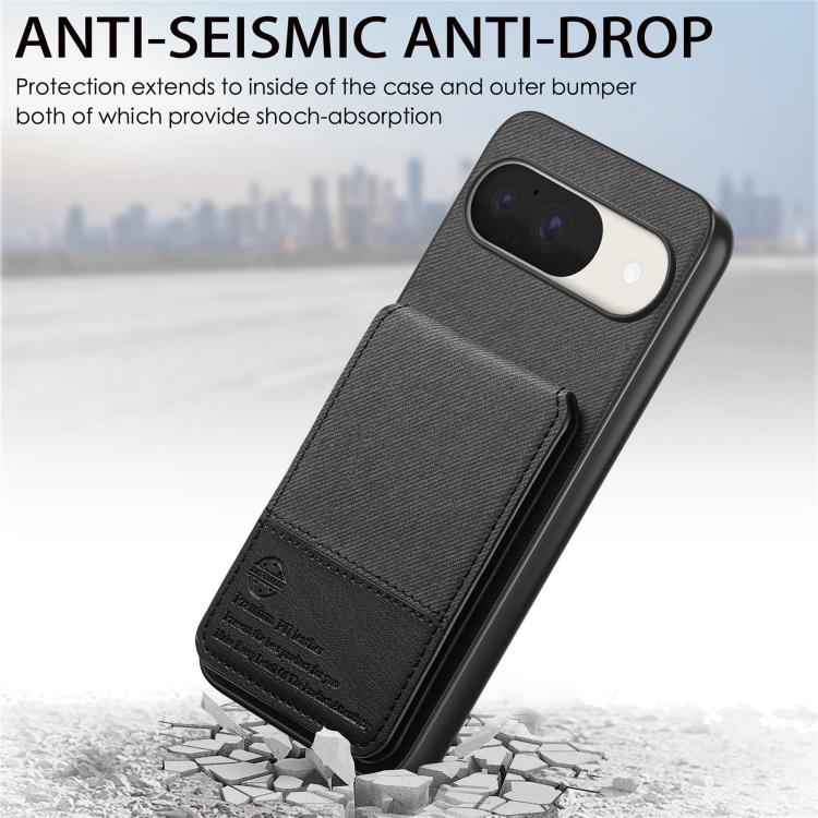 For Google Pixel 9 / 9 Pro Twill Fabric Leather Vertical Flip RFID Card Bag Phone Case