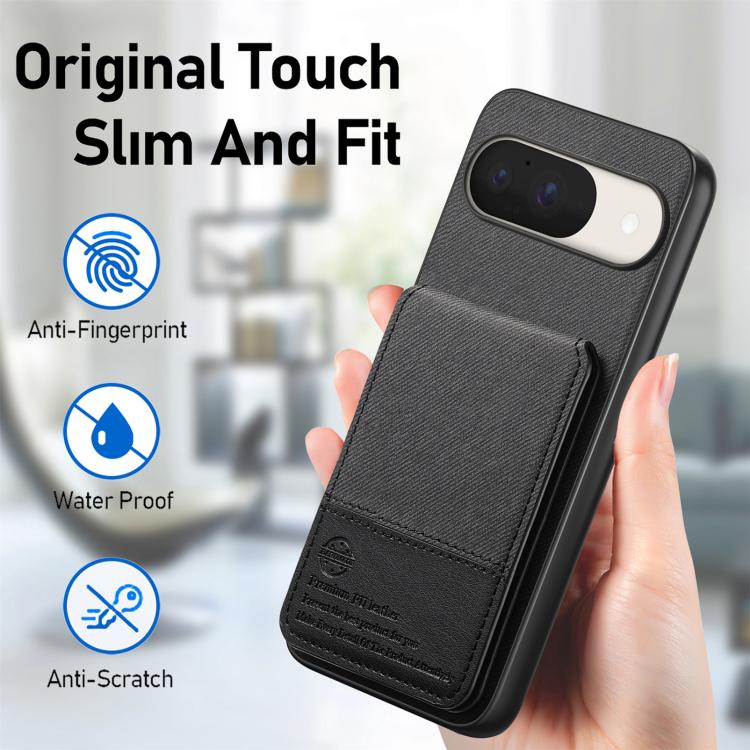 For Google Pixel 9 / 9 Pro Twill Fabric Leather Vertical Flip RFID Card Bag Phone Case