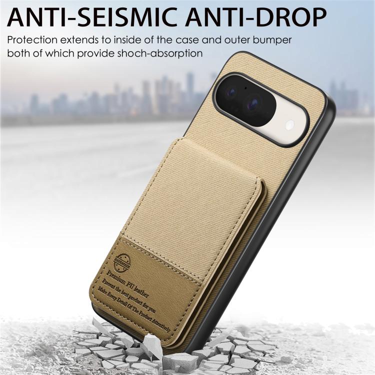 For Google Pixel 9 / 9 Pro Twill Fabric Leather Vertical Flip RFID Card Bag Phone Case