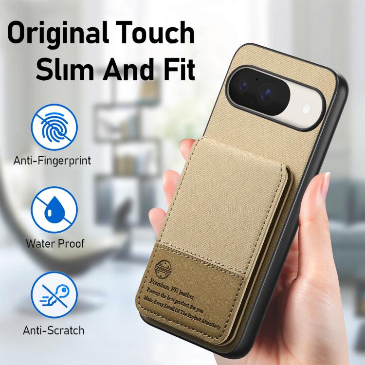 For Google Pixel 9 / 9 Pro Twill Fabric Leather Vertical Flip RFID Card Bag Phone Case