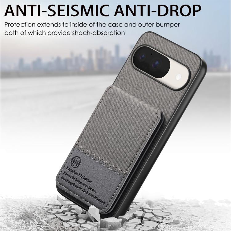 For Google Pixel 9 / 9 Pro Twill Fabric Leather Vertical Flip RFID Card Bag Phone Case