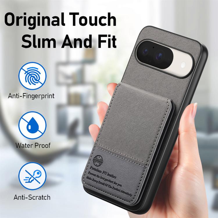 For Google Pixel 9 / 9 Pro Twill Fabric Leather Vertical Flip RFID Card Bag Phone Case
